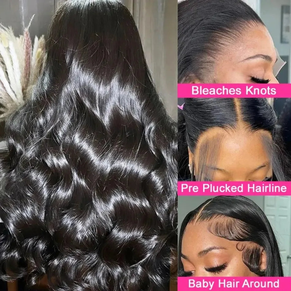 Body Wave Human Hair Wig 13X6 Lace Frontal 40 Inch Natural Black