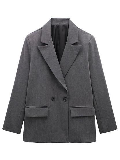 Willshela Women Vintage Double Breasted Blazer with Pockets