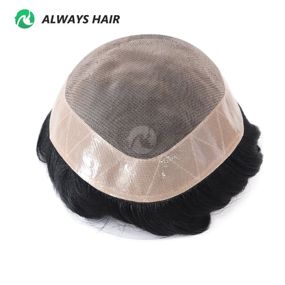 Fine Mono Men Short Toupee 5 Inch Indian Hair System