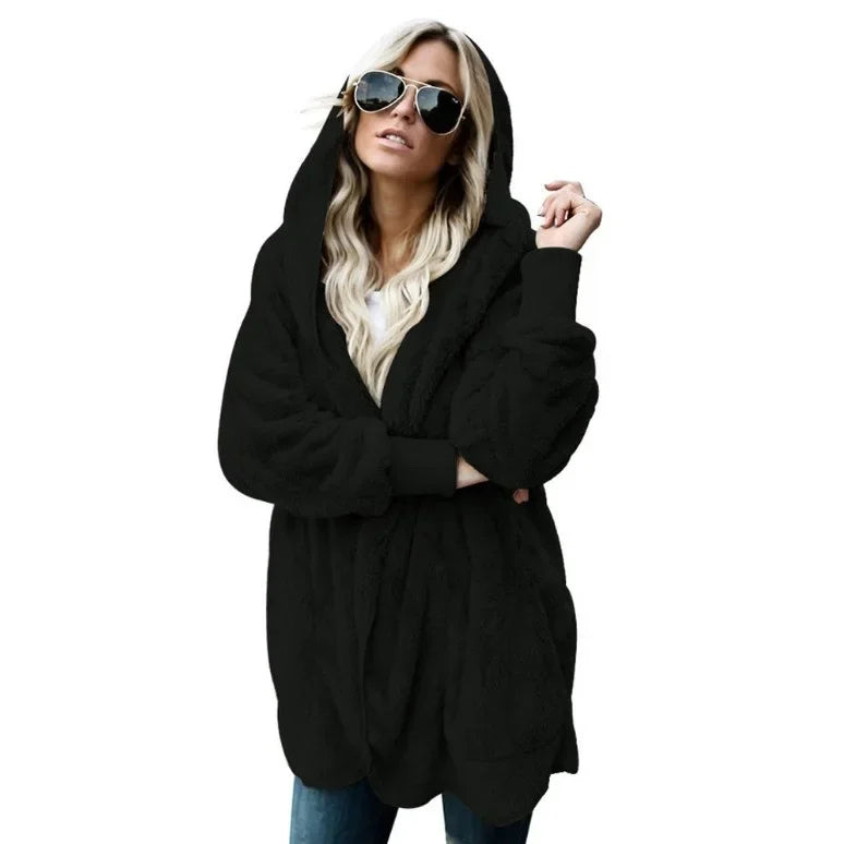 Winter Fleece Cardigan Jacket Women Hooded Outerwear