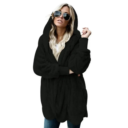 Winter Fleece Cardigan Jacket Women Hooded Outerwear