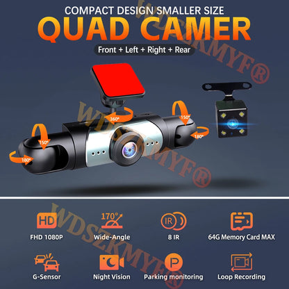4 Lens 1080P Car DVR Video Recorder with Rear View Camera
