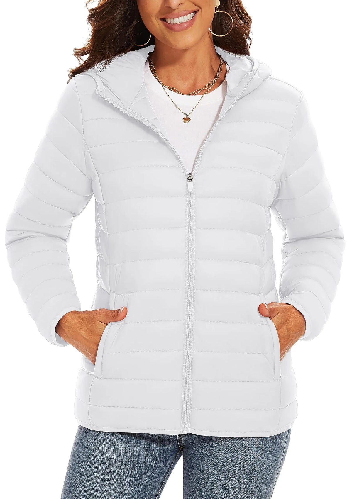 TACVASEN Women's Hooded Puffer Jacket Lightweight Casual