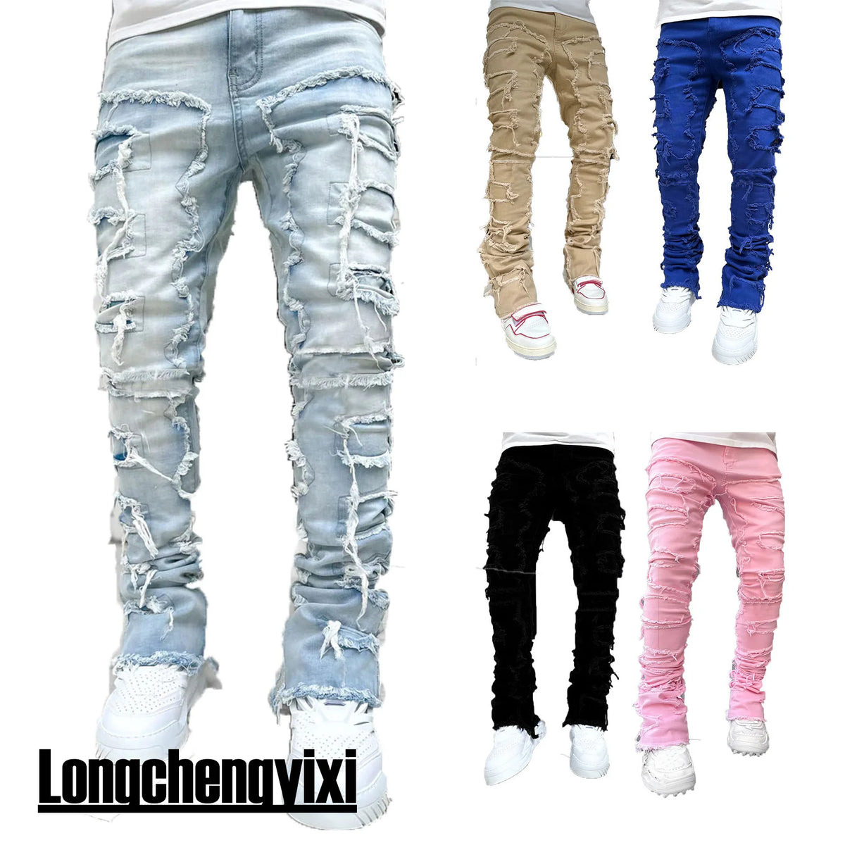 Men's Ripped Distressed Denim Jeans Casual Pants