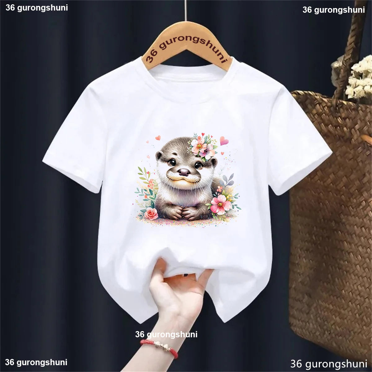 Kawaii Otter Love Printed T-Shirt for Kids
