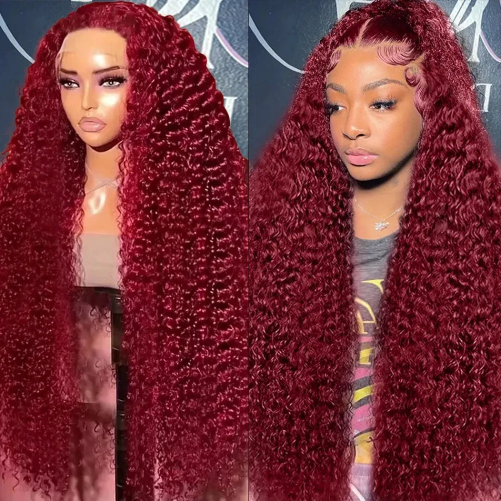 HD Transparent Lace 200 Density Deep Wave Wig 99j Burgundy