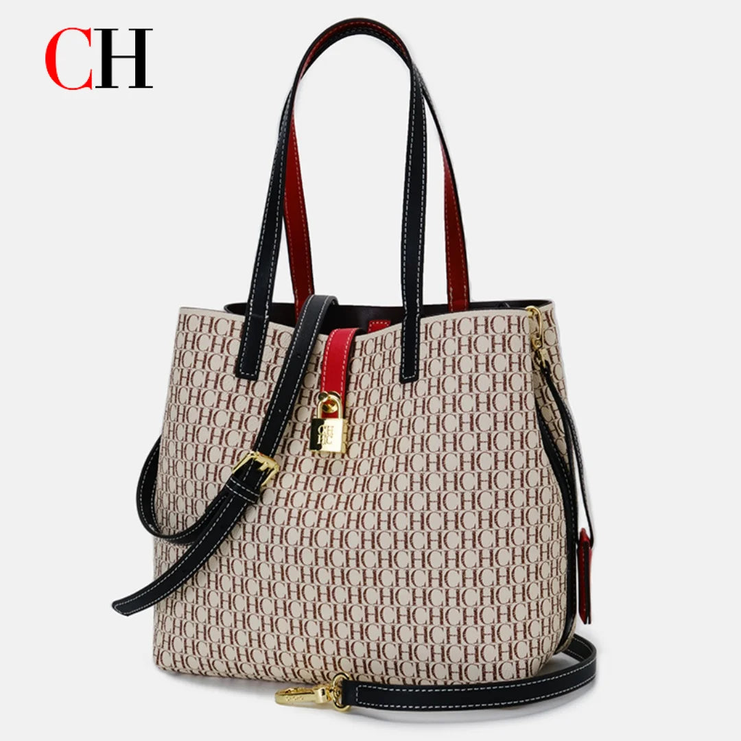 CH Women Monogram Print Shoulder Bag Large Capacity
