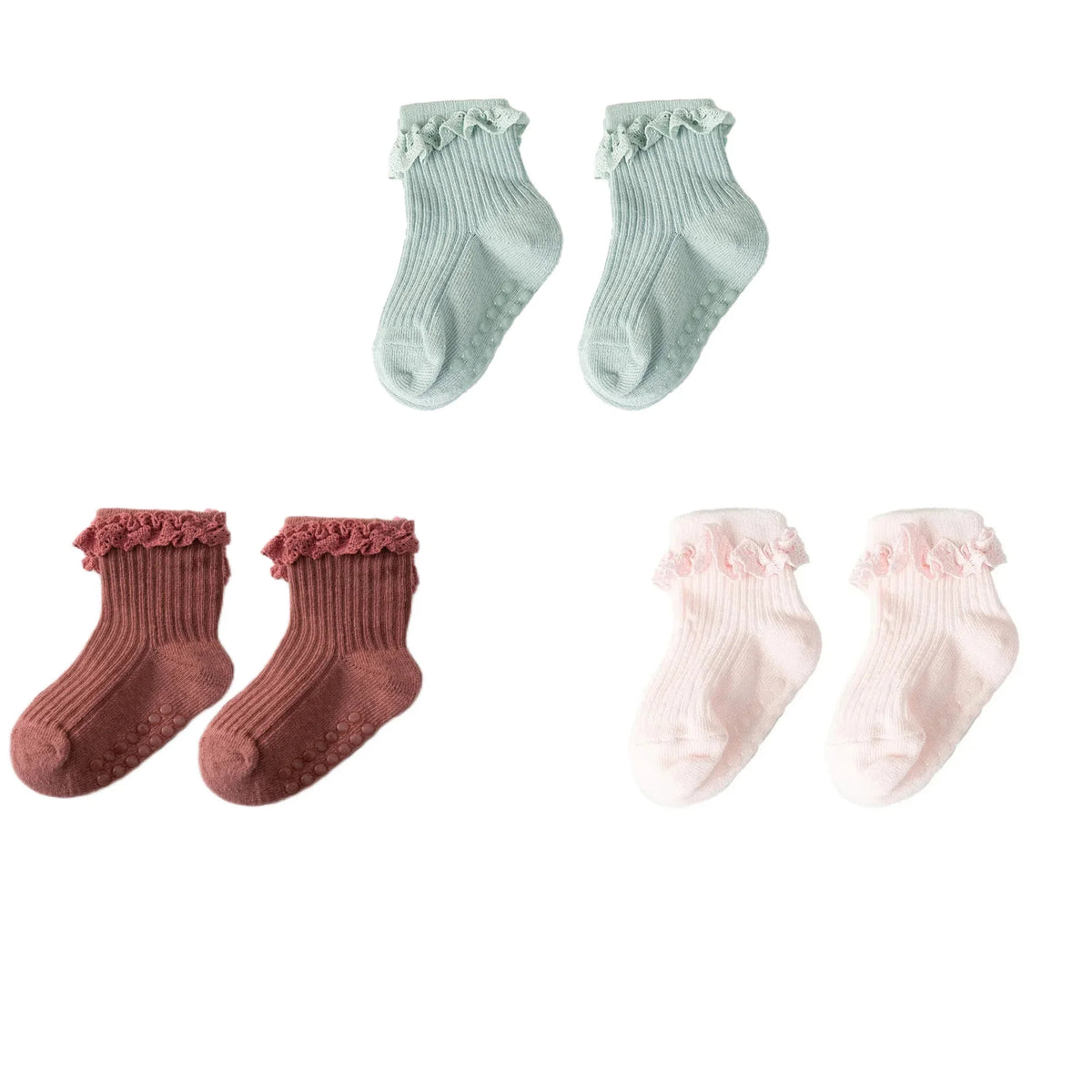 Cotton Lace Socks for Toddler Girls Non-slip Half Knee