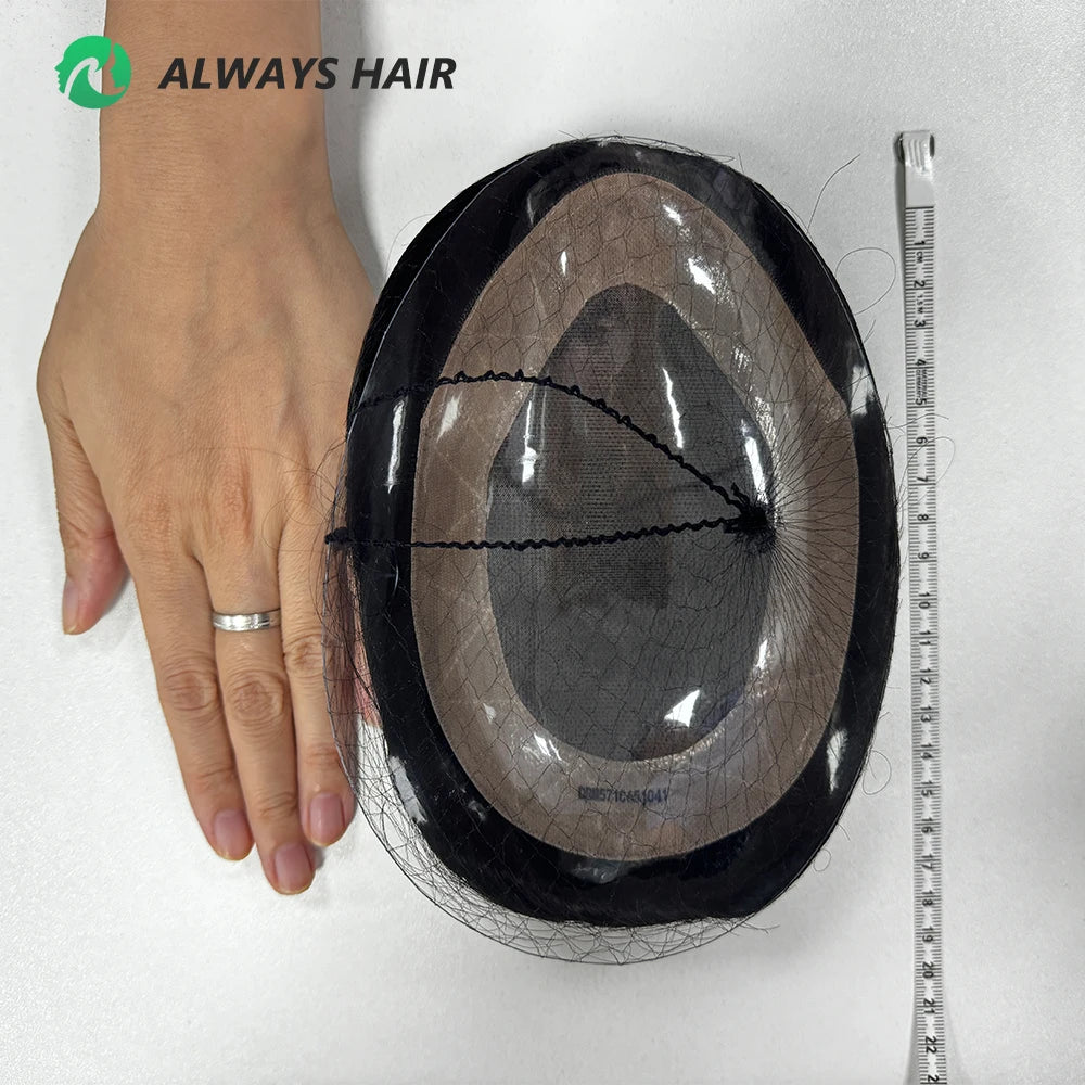 Fine Mono Men Short Toupee 5 Inch Indian Hair System