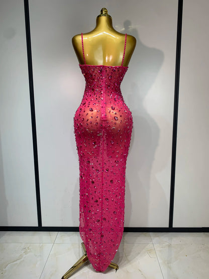Luxury Rhinestone Mesh Bodycon Dress for Women