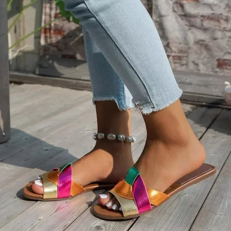 Summer Women's Solid Color Slippers with Buckle