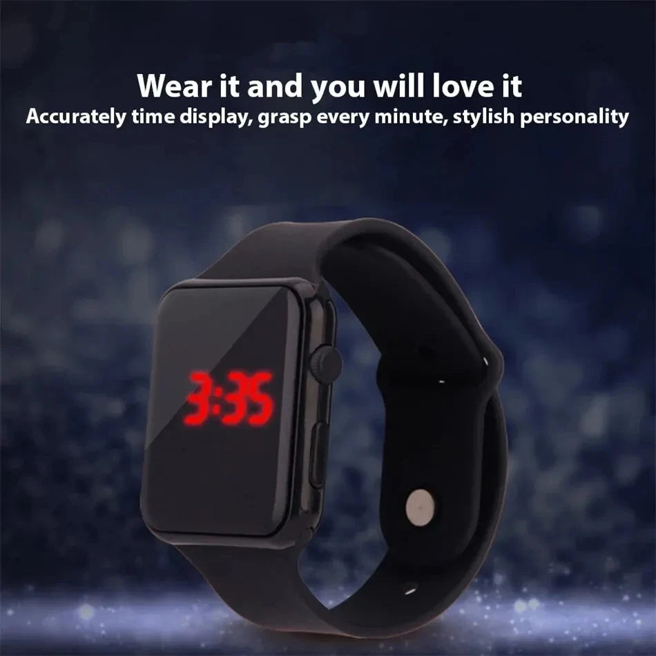 Digital LED Watch for Men Women Black Rubber Strap