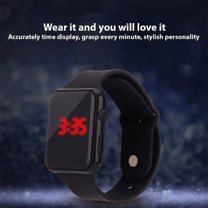 Digital LED Watch for Men Women Black Rubber Strap