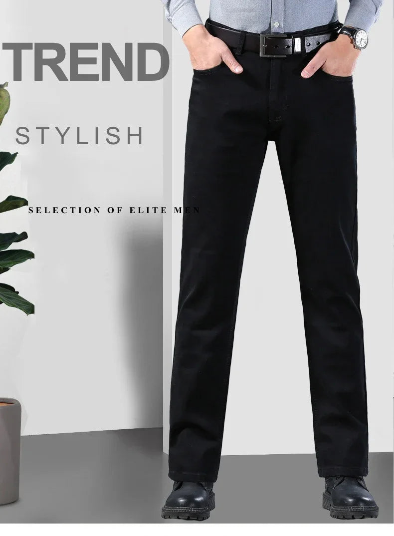 Men's Soft Stretch Black Denim Biker Jeans