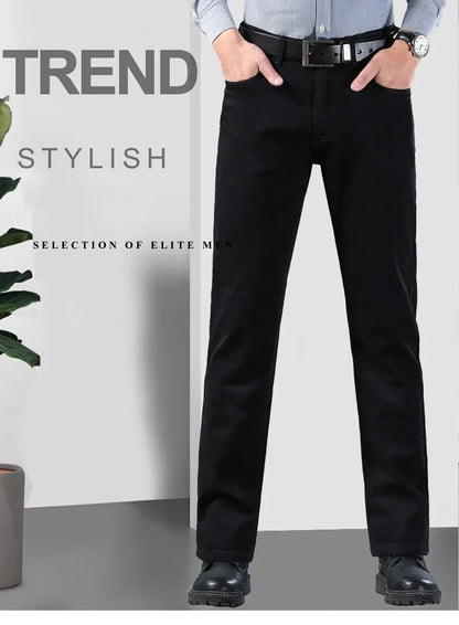 Men's Soft Stretch Black Denim Biker Jeans