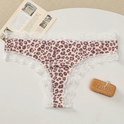 BZEL Women's Lace Floral G-String Leopard Panties