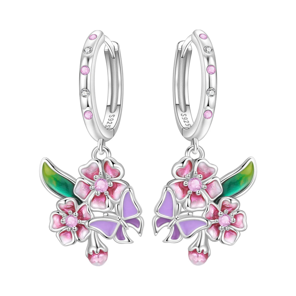 S925 Sterling Silver Iris Flower Hoop Earrings for Women