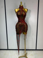 Black Mesh Crystal Diamond Bodycon Dress for Women