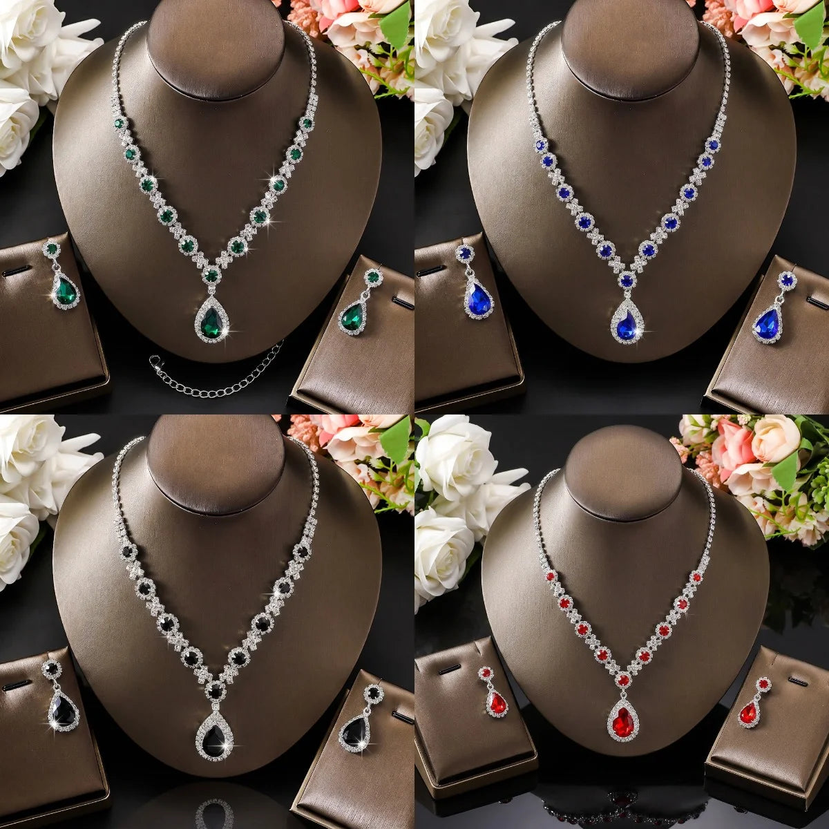 Water Drop Necklace and Earrings Set for Women