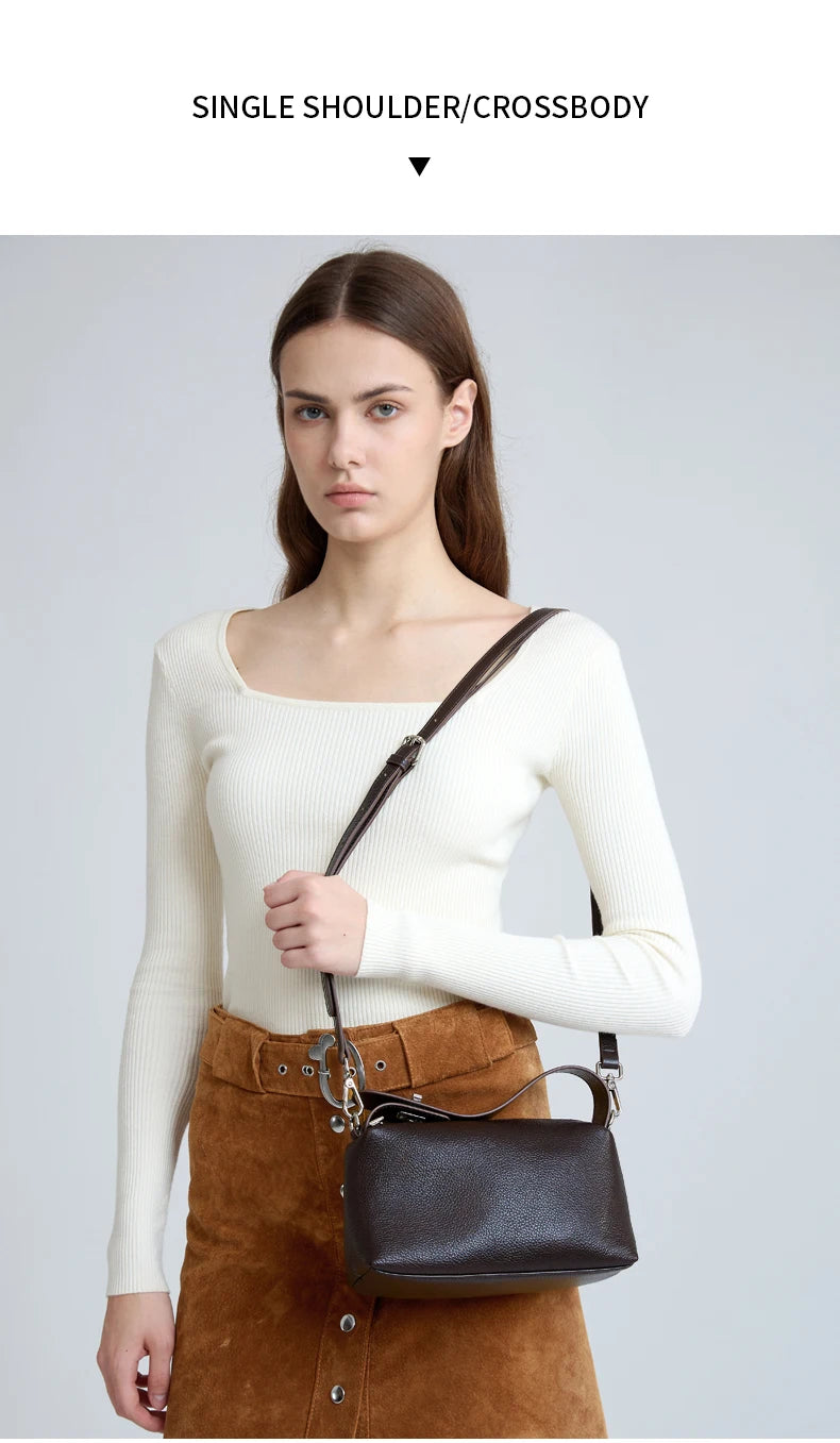 Genuine Cowhide Leather Mini Shoulder Tote Bag