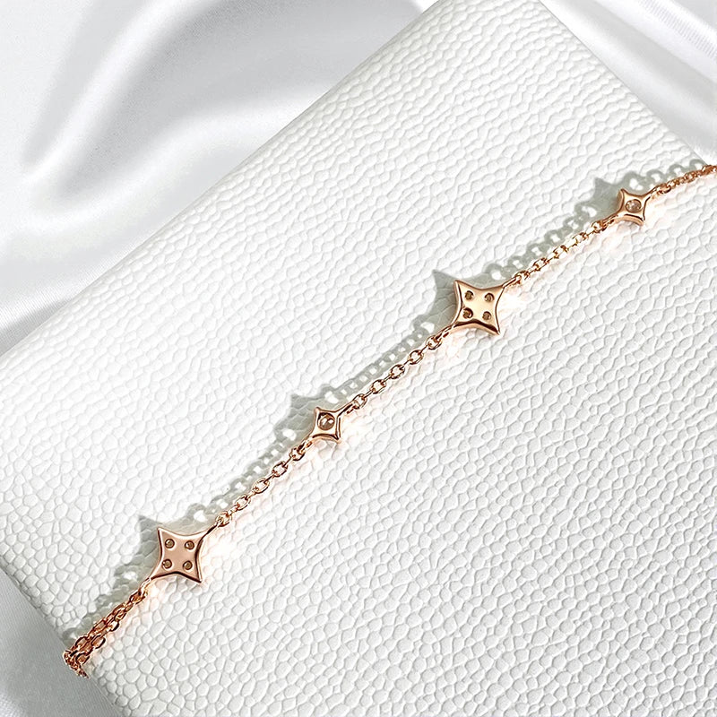Moissanite Charm Bracelet 14K Plated Silver Adjustable
