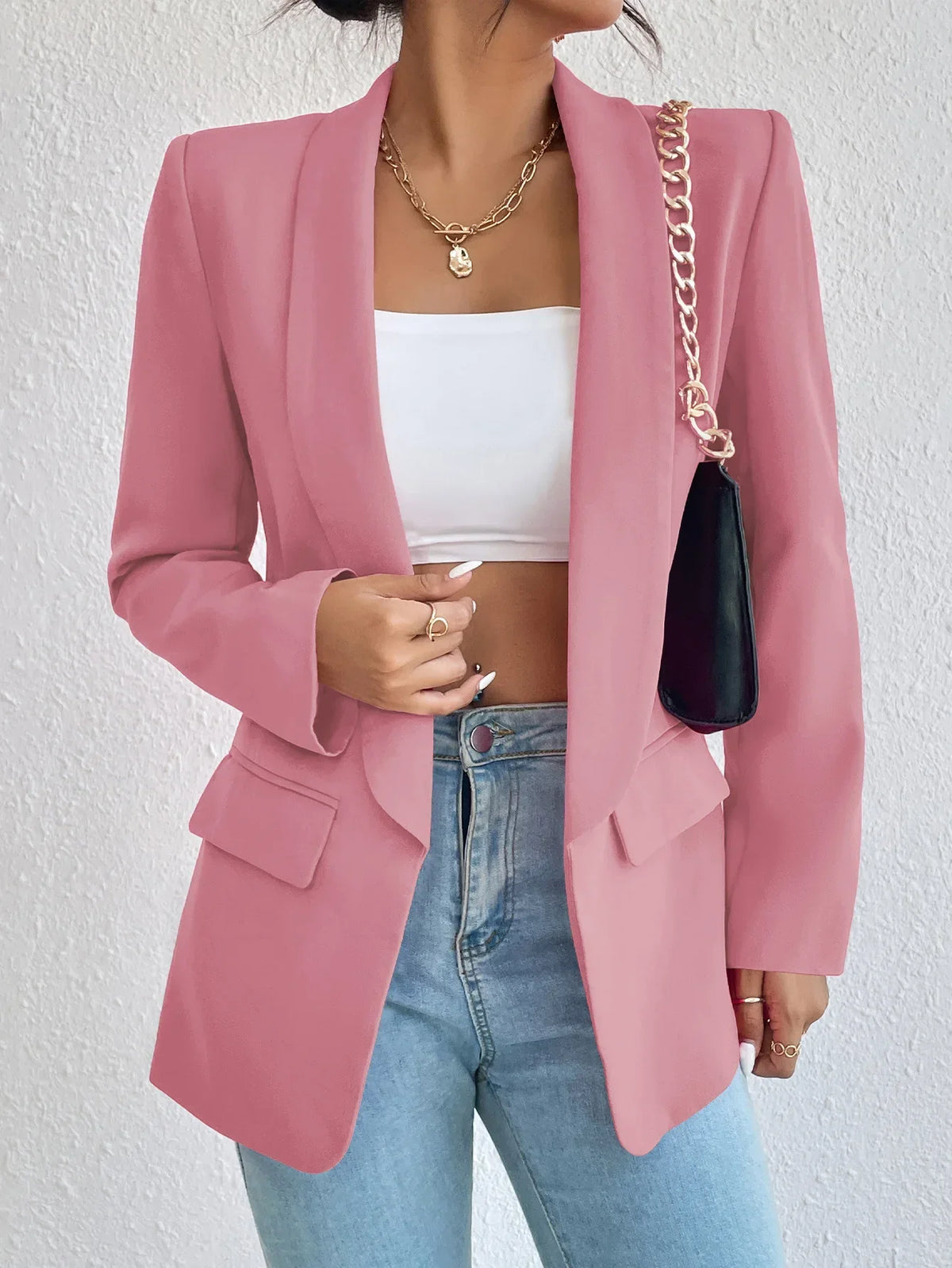 Solid Polyester Cotton Long Sleeve Women's Blazer