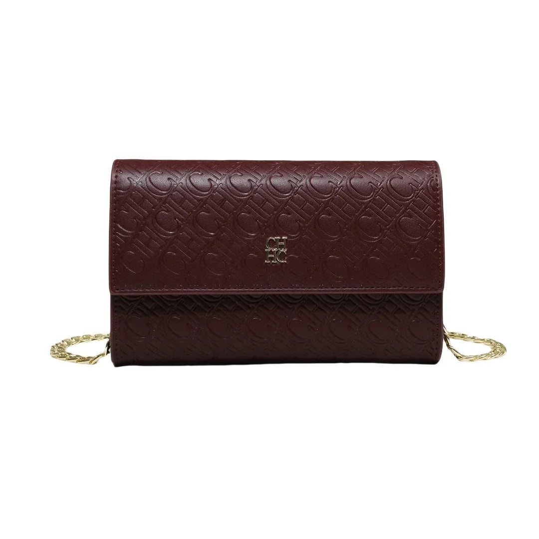 CH Women PU Leather Crossbody Bag with Metal Chain