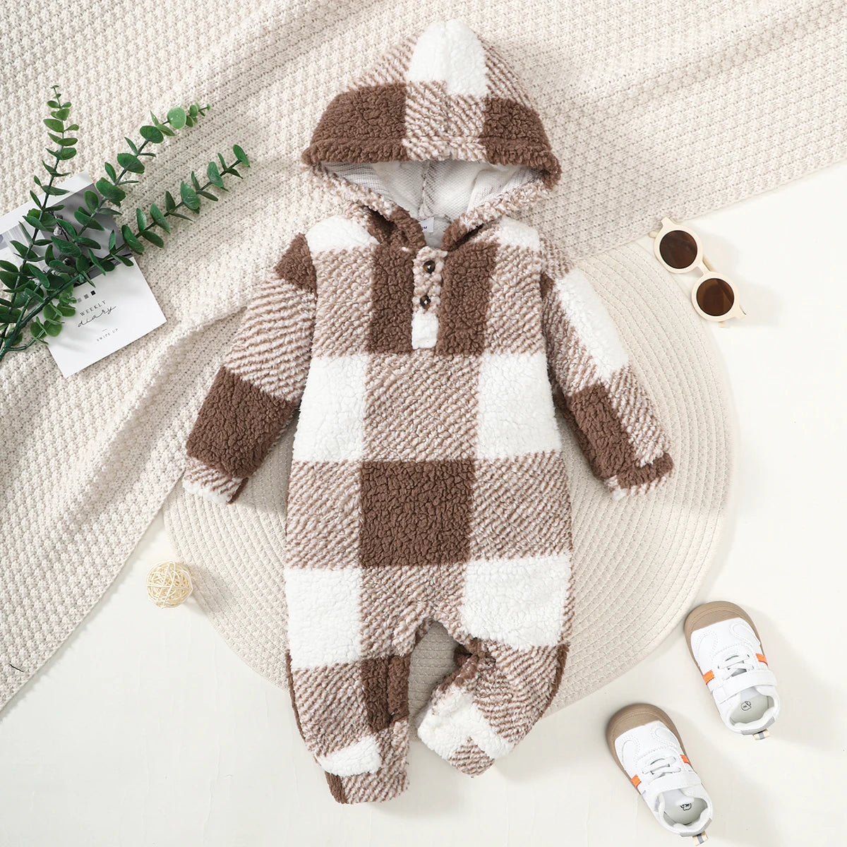 Plaid Hooded Romper for Baby Boys and Girls