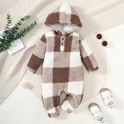 Plaid Hooded Romper for Baby Boys and Girls