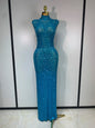Gold Rhinestone Sleeveless Long Dress for Women