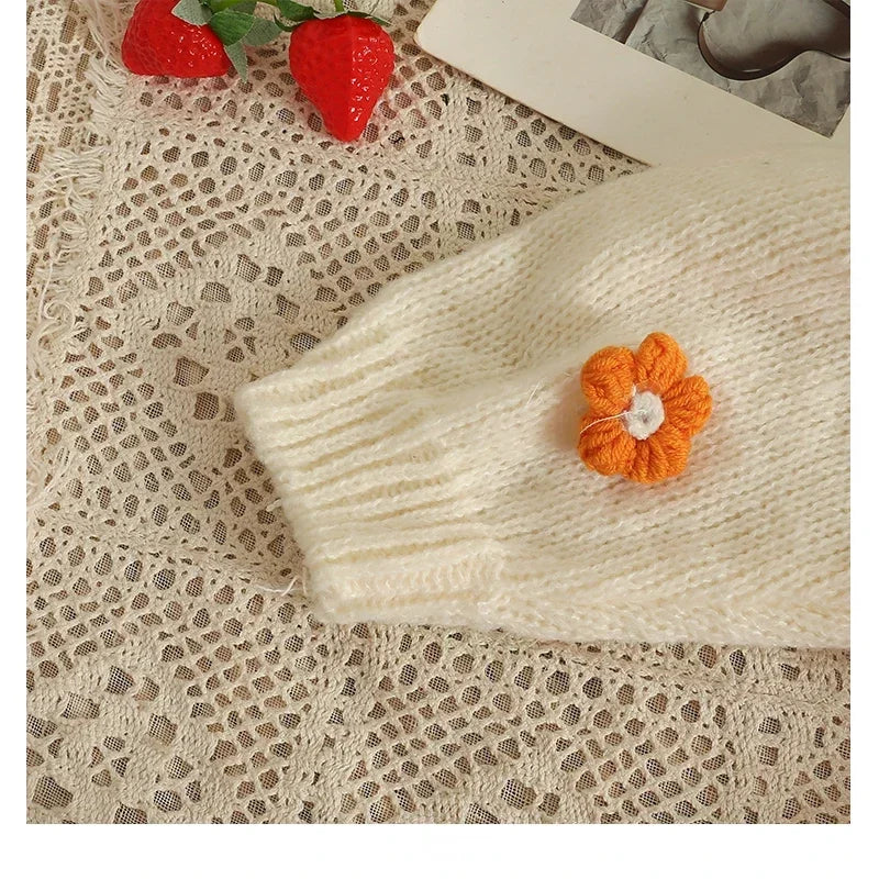 Applique Flower V-Neck Knit Cardigan for Women
