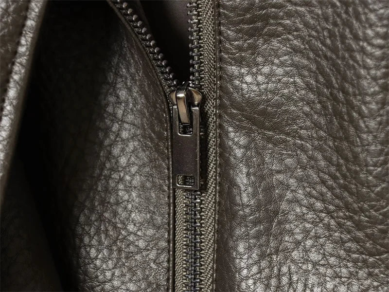 Black Long Sleeve Faux Leather Motorcycle Jacket