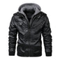 Men's Faux Leather Motorcycle Jacket with Detachable Hood