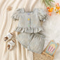 Summer Baby Girl Cotton Plaid Bubble Sleeve Set