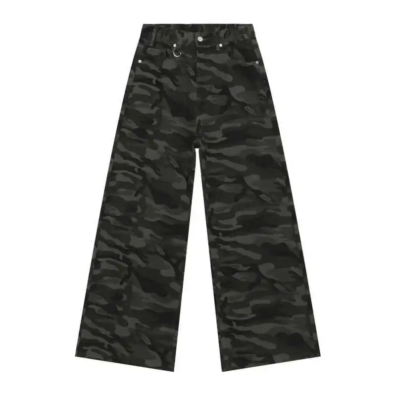 IEFB Vintage Camouflage Men's Loose Denim Jeans Old Blue
