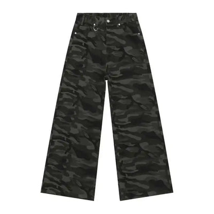 IEFB Vintage Camouflage Men's Loose Denim Jeans Old Blue