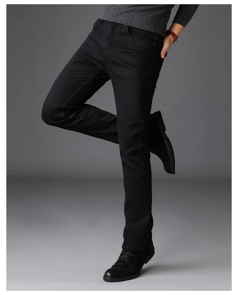 Men's Soft Stretch Black Denim Biker Jeans