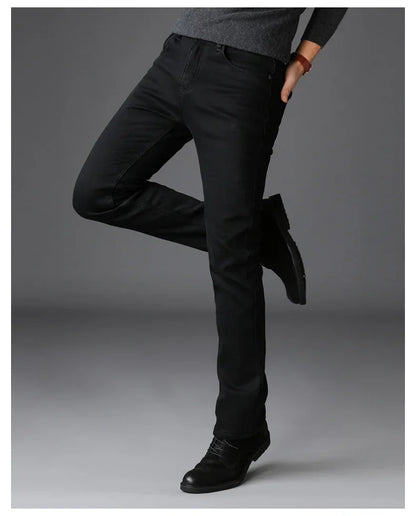 Men's Soft Stretch Black Denim Biker Jeans