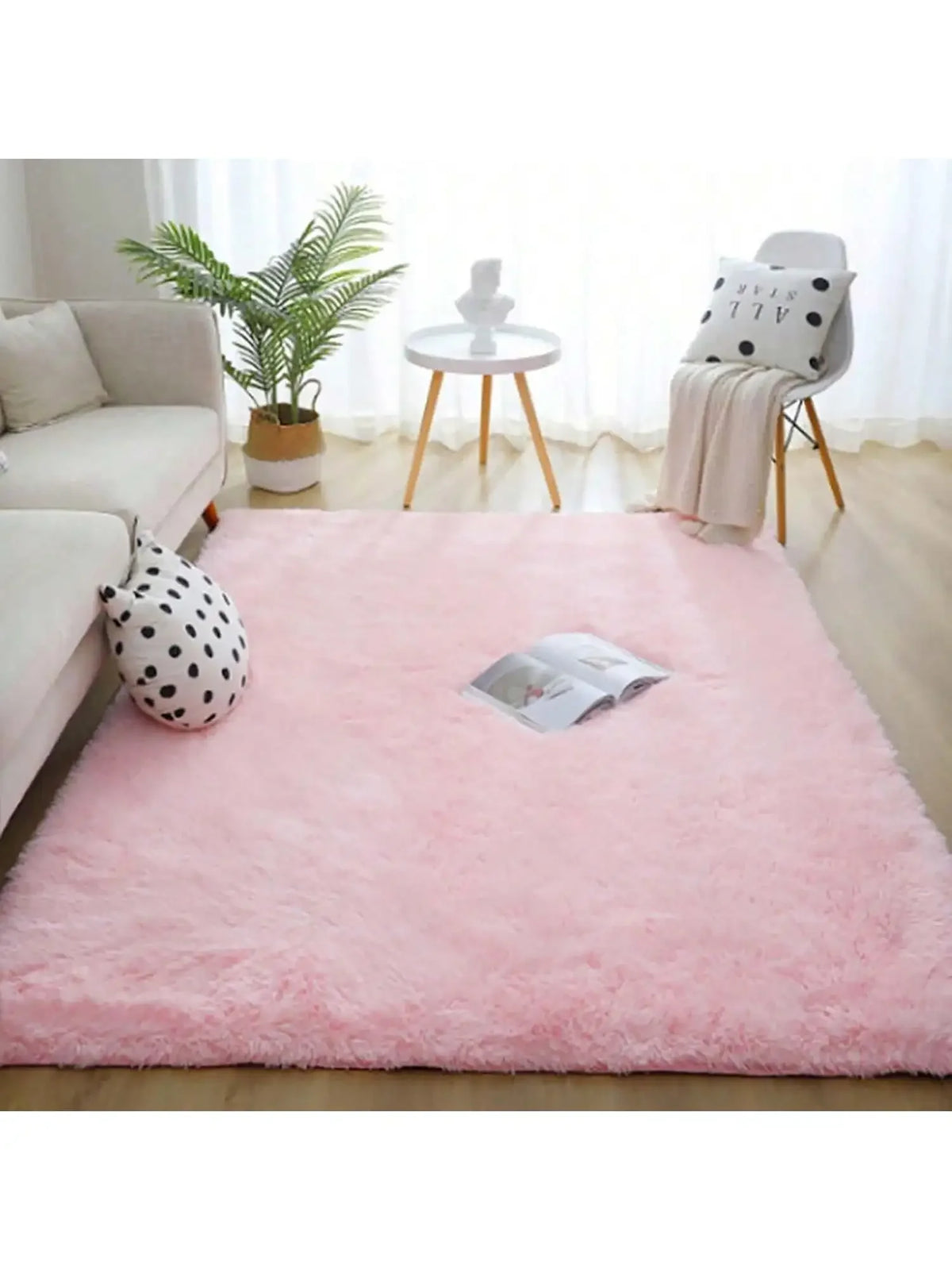 Black Plush Long-Pile Carpet, Soft Non-Slip Rug