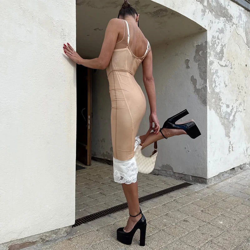 Elegant Fishbone V-neck Mini Dress Women Sleeveless Polyester