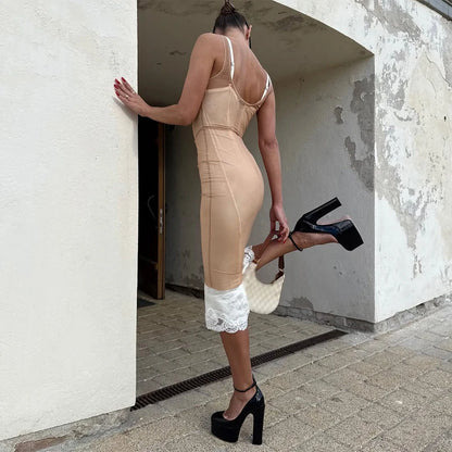 Elegant Fishbone V-neck Mini Dress Women Sleeveless Polyester