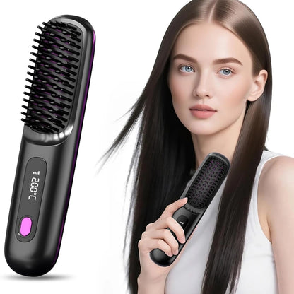 Cordless Hair Straightener Brush with LCD Display