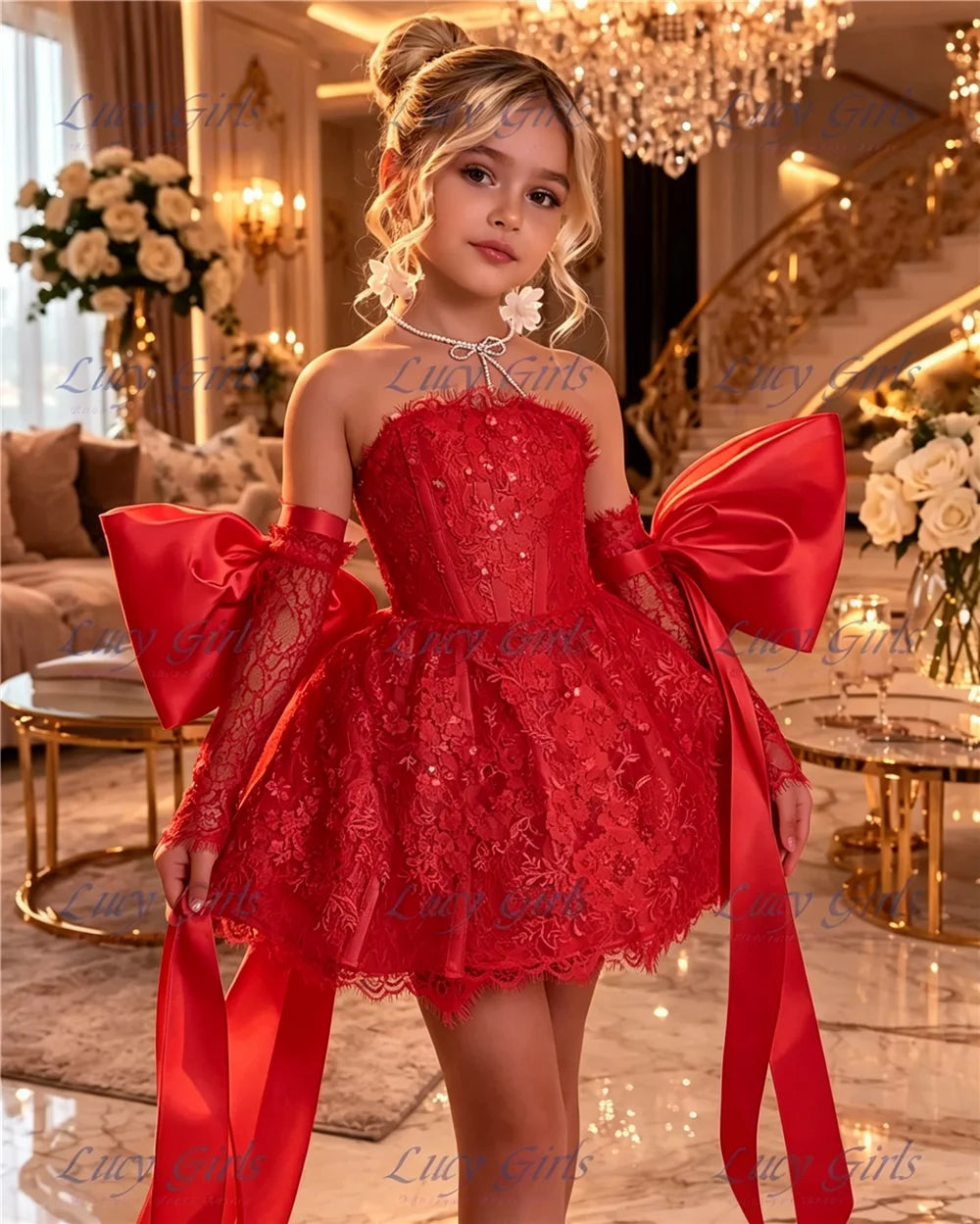 Flower Girl Dress Lace and Satin for Weddings and Birthdays