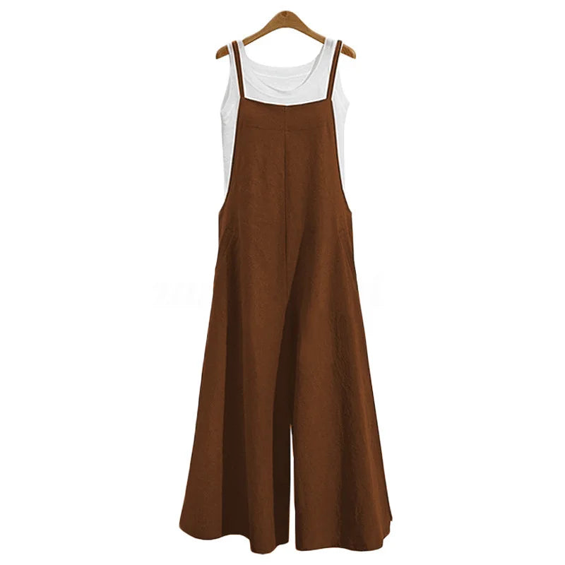 Women’s Cotton Linen Wide Leg Jumpsuit 5XL
