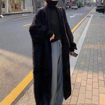 Thick Knee Length Open Knit Coat for Women