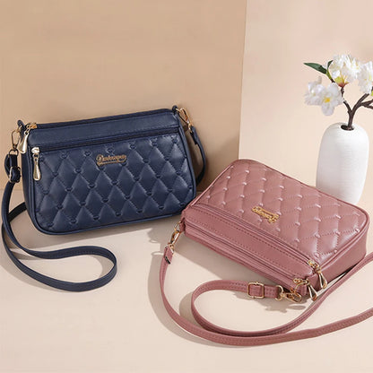 Leather Messenger Bag with Fur Decoration for Women