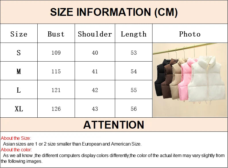 Winter Short Down Vest Women Zipper Jacket Casual