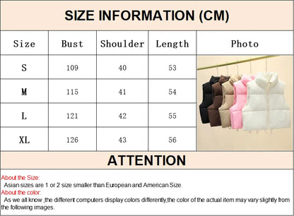 Winter Short Down Vest Women Zipper Jacket Casual