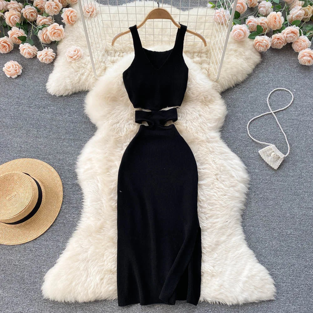 YuooMuoo Women Knitted Bodycon Dress with Cut Out Waist