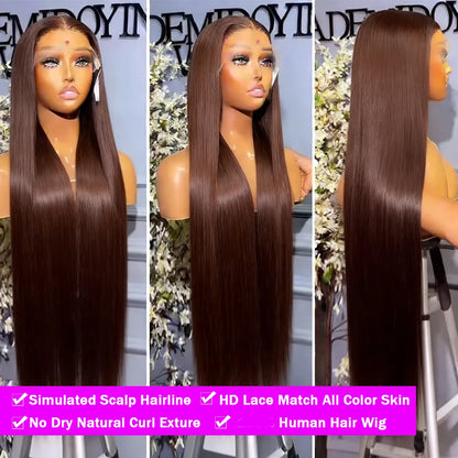 Chocolate Brown 13x4 Straight Lace Front Wig Remy Hair